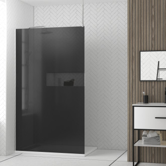 Paroi de douche 120x200cm verre fumé - profilé + barre plafond finition chrome - freedom 2 smoked Aurlane - PACF387