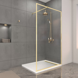 Paroi de douche 120x200cm + grille finition or brossé + receveur blanc effet pierre 120x90x4cm Aurlane - PACF415