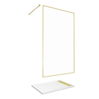 Paroi de douche 120x200cm + grille finition or doré brossé + receveur 120x80x4cm - Couleur receveur au choix