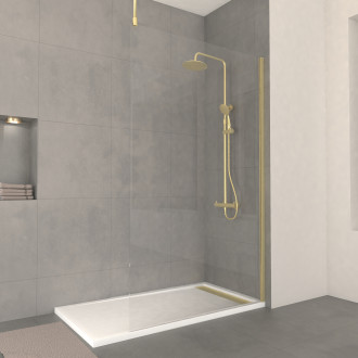 Paroi de douche 120x200cm verre 8mm - profilé + barre plafond finition or brossé - freedom 2 gold Aurlane - PACF434
