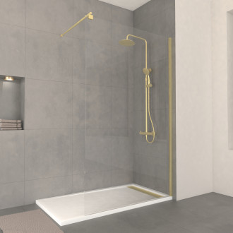 Paroi de douche 120x200cm verre 8mm - profilé + barre extensible finition or brossé - freedom 2 gold Aurlane - PACF438