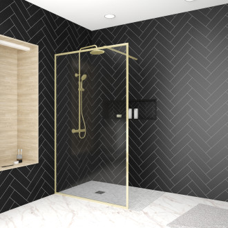 Pack paroi de douche avec cadre or brossé 120x200cm + colonne de douche thermostatique assortie Aurlane - PACF441