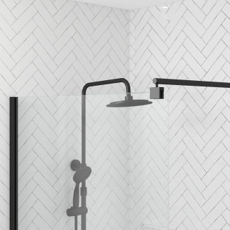 Pack paroi de douche 100x200cm verre transparent - barre de fixation extensible et profil noir Aurlane - PACF445