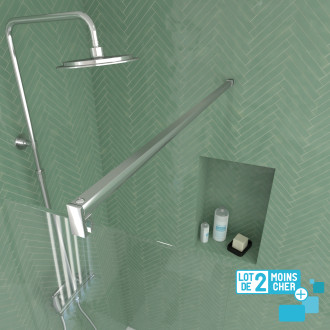 Lot de 2 parois de douche 90x195 cm en verre trempé 5 mm - profilés et bras chromés Aurlane - PACF462