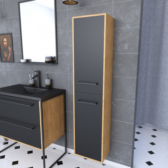 Colonne de salle de bain chêne brun 30x35x150 cm avec 2 portes et poignées noir mat - structura p092 Aurlane - PACM092