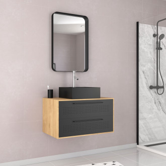 Pack meuble de salle de bain caisson 2 tiroirs + vasque carrée + miroir - uby 80cm Aurlane - PACM272