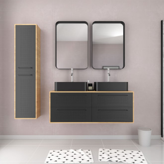 Meuble salle de bains 120cm_vasques rectangles_miroirs et colonne - chêne naturel et noir - uby Aurlane - PACM287
