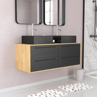 Meuble de salle de bains 120 cm - 2 vasques carrées - chêne naturel et noir mat - uby Aurlane - PACM289