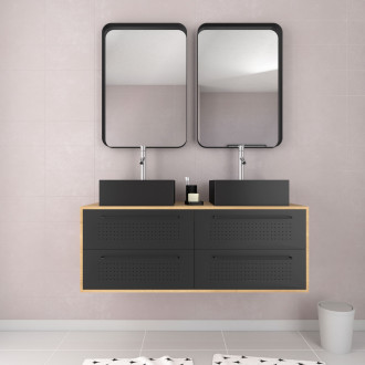 Meuble de salle de bains 120 cm_2 vasques carrées_2 miroirs - chêne naturel et noir mat - uby Aurlane - PACM290