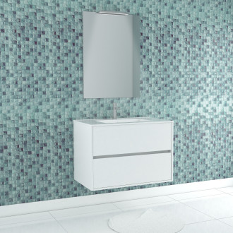 Pack meuble salle de bains 80cm blanc 2 tiroirs, vasque, miroir 60x80 et réglette led - xenos Aurlane - PACM625