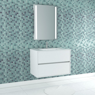 Pack meuble salle de bains 80cm blanc 2 tiroirs, vasque, miroir 60x80 à leds intégrées - xenos Aurlane - PACM626