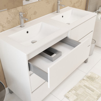Meuble salle de bains 120 cm laqué blanc 6 tiroirs, vasque, miroirs 60x80 à leds intégrées - xenos Aurlane - PACM642