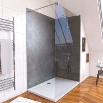 Pack panneau mural stone'it silver grey 90 + panneau mural stone'it silver grey 120 + paroi de douche + receveur + barre de fixation Aurlane - PACP091