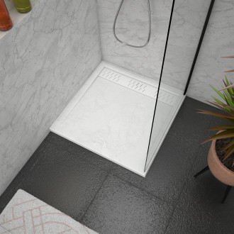 Pack receveur 80x80 blanc effet pierre et grille décor en aluminium blanc brillant - pack moon Aurlane - PACR010