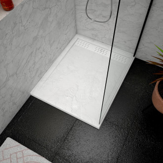 Pack receveur 100x80 blanc effet pierre et grille décor en aluminium blanc brillant - pack moon Aurlane - PACR014