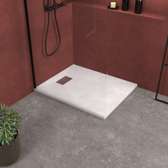 Pack receveur blanc effet pierre 100x80 cm et grille décor linéaire en inox - pack rock 2 Aurlane - PACR111