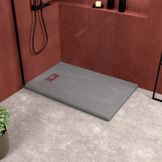 Pack receveur gris effet pierre 120x80 cm et grille décor linéaire en inox - pack rock 2 Aurlane - PACR119