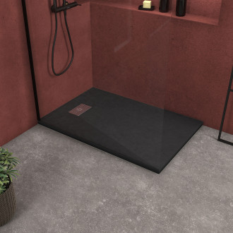 Pack receveur noir effet pierre 120x80 cm et grille décor perforée en inox - pack rock 2 Aurlane - PACR124