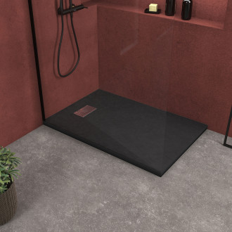 Pack Receveur Noir effet pierre 90x140 cm et grille décor linéaire en Inox Aurlane - PACR130