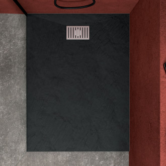 Pack receveur noir effet pierre 120x90 cm et grille décor linéaire en inox - pack rock 2 Aurlane - PACR132