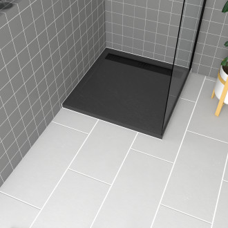 Receveur en acrylique gris effet pierre 80x80x4 cm + grilles linéaires chrome et noire - meteora Aurlane - PACR140