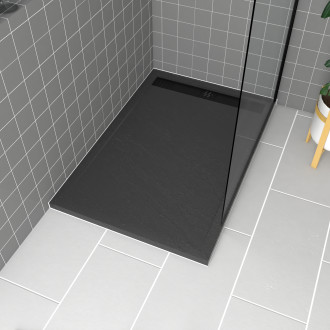 Receveur en acrylique gris effet pierre 90x120x4 cm + grilles linéaires chrome et noire - meteora Aurlane - PACR144