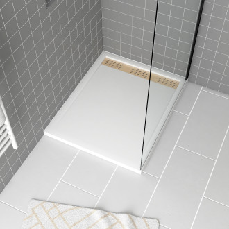 Receveur en acrylique blanc 80x100x4 cm + grilles linéaires chrome et or brossé - whiteness ii Aurlane - PACR153