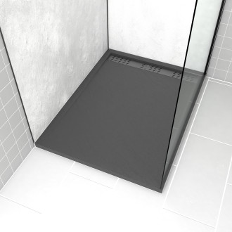 Receveur en acrylique gris effet pierre 90x120x4cm + grilles linéaires chrome et gun metal - meteora Aurlane - PACR167