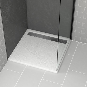 Receveur en acrylique blanc effet pierre 90x90x4cm + grilles linéaires chrome et gun metal Aurlane - PACR171