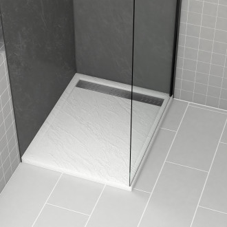 Receveur en acrylique blanc effet pierre 100x80x4cm + grilles linéaires chrome et gun metal Aurlane - PACR172