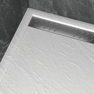 Receveur en acrylique blanc effet pierre 120x90x4cm + grilles linéaires chrome et gun metal Aurlane - PACR174