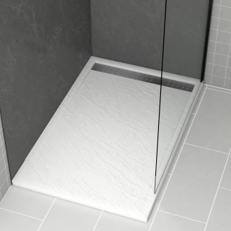 Receveur en acrylique blanc effet pierre 140x90x5cm + grilles linéaires chrome et gun metal Aurlane - PACR176