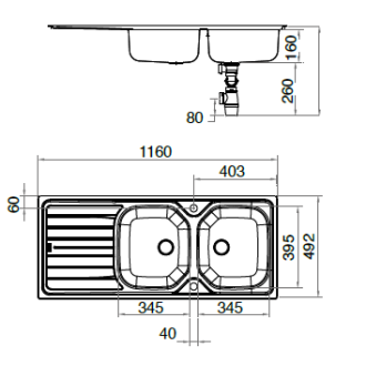 Évier inox double  à encastrer franke - ren 621 2c/1egt - 1160x500 mm - 898311