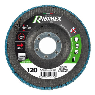 Disque a lamelles 115MM bombe grain abrasif 120 Zirconium Ribimex - PRDL115120ZB