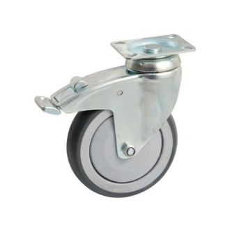 Roulette caoutchouc pivotante Ø125 à platine rectangulaire + frein AVL - Charge 100 kg - 550843O