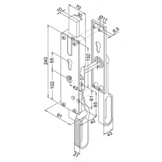 Serrure à levier béquille double + cylindre droite fuhr - tf1199r