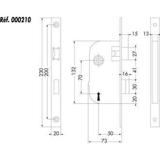 Coffre à mortaiser 4 gorges Clé L Noir JPM axe 50 - avec gâche - 000210-02-11 