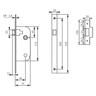 Serrure à larder petit coffre THIRARD Axe 40 - Clé I - avec gâche réversible - 511196