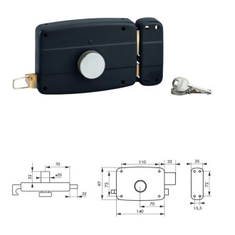 Serrure garage à cylindre et bouton de tirage 140x90 THIRARD 32 mm - 3 clés - Gauche - 000057