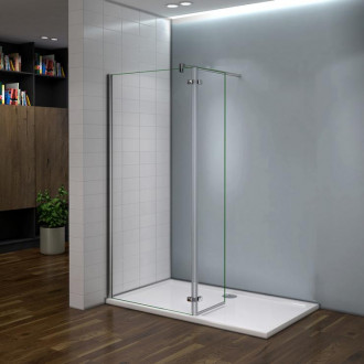 Paroi de douche 100+40x200cm en 8mm verre anticalcaire et une barre de douche carré 140cm