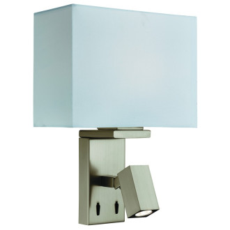 Applique adjustable wall 28 cm avec liseuse, en laiton antique avec abat-jour blanc