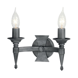 Applique saxon, fer forgé, noir / argent, 2 ampoules
