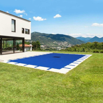Bâche Piscine rectangulaire 8x14 m - TECPLAST 155PI - Couverture Piscine d'hivernage avec Filet d'écoulement central