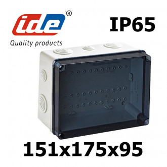 Boite de dérivation ip65 avec couvercle transparent et tétine passe câble (hxlxp) 197x260x100 - passe fil conique: 4x ø25 + 6x ø40