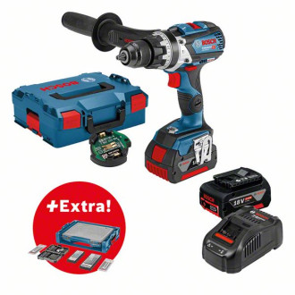 Perceuse-visseuse à percussion sans-fil gsb 18v-85 c avec module bluetooth low energy gcy 30-4, 2 batteries 5,0 ah dans l-boxx, set d'accessoires 68 pièces dans i-boxx, i-rack bosch 0615990k1r