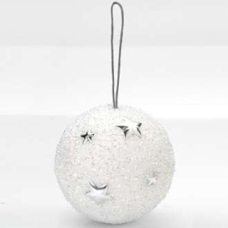 Boule de noël blanche paillettée avec étoiles blanc