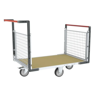 Chariot modulaire grillagé 2 dossiers plateau bois 1200 x 800 mm roues losange 500 kg - 806724742