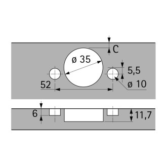 Charnière INTERMAT TH 43 à ENFONCER, ouverture 110° Charnière 110° à enfoncer coudure 9.5mm CG3930392