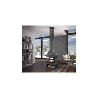 Fm cheminée métallique centrale c-104 k 13,5kw avec porte en verre sérigraphié