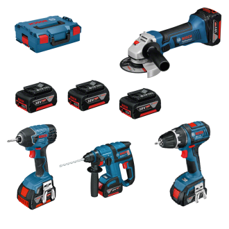 Kit 4 outils 18V BOSCH GBH 18V-EC + GSR 18V-LI + GDR 18V-LI + GWS 18-125V-LI + 3 Batt.3Ah - 0615990GV0